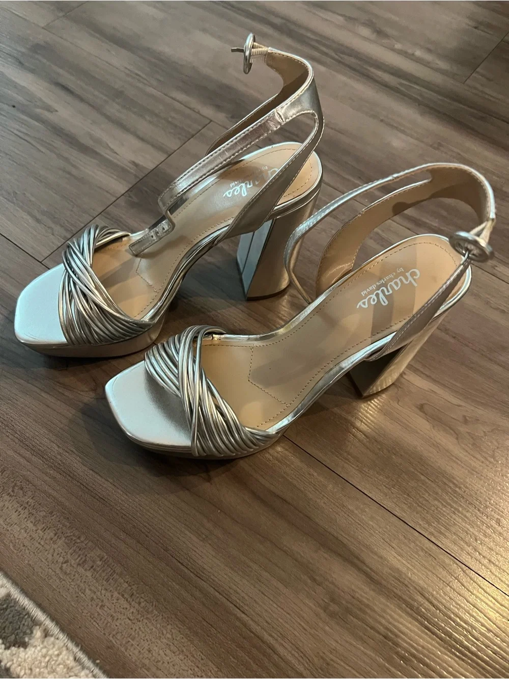 Charles David Silver Metallic Platform Ankle-Strap Sandal